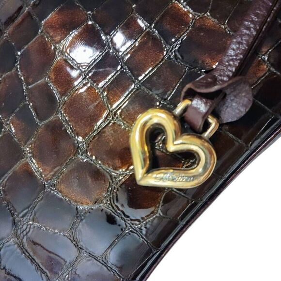 Brighton Brown Black Leather Snakeskin Pattern Medium Large Shoulder Bag - Picture 9 of 15